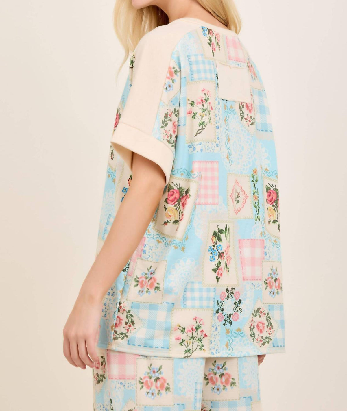 Rosy Nostalgia Terry V Neck Top And Pants Set