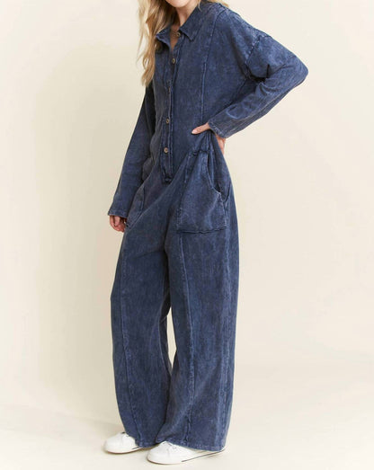 Mineral Wash Button Down Collar Onesie Jumpsuit