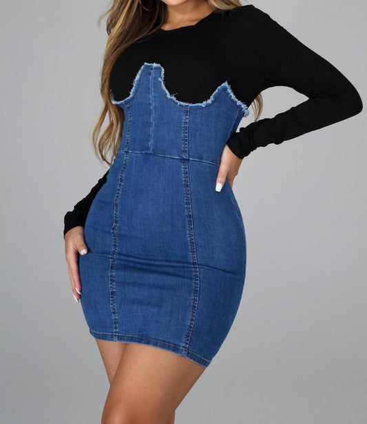 In The Mean Time Two Tone Denim Tee Dress