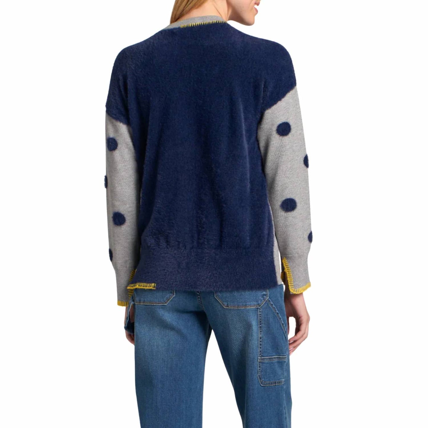 Polka Dot Sweater With Contrast Stitching