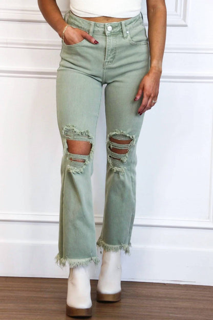 Riva Distressed High Rise Straight Leg Jeans