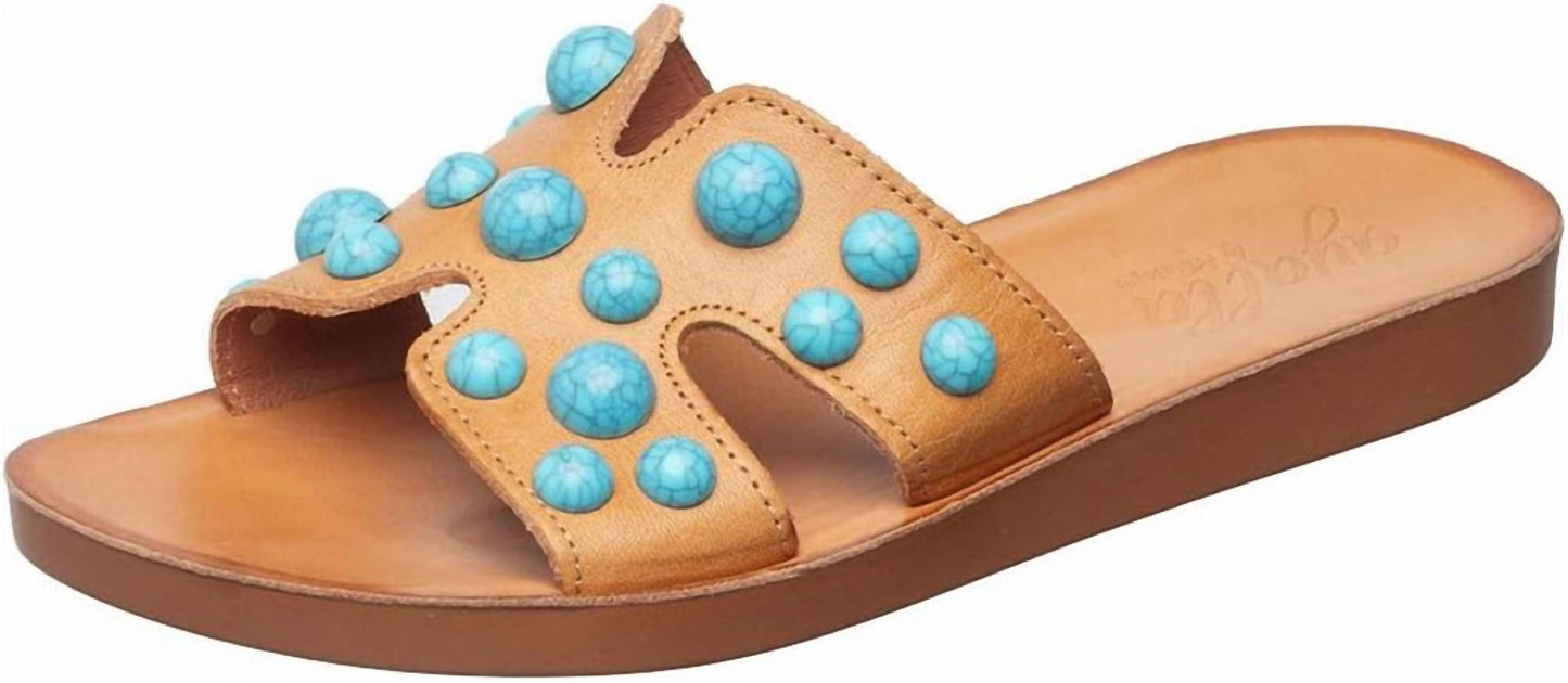 Women's Leather H-strap Slide Sandals With Studs