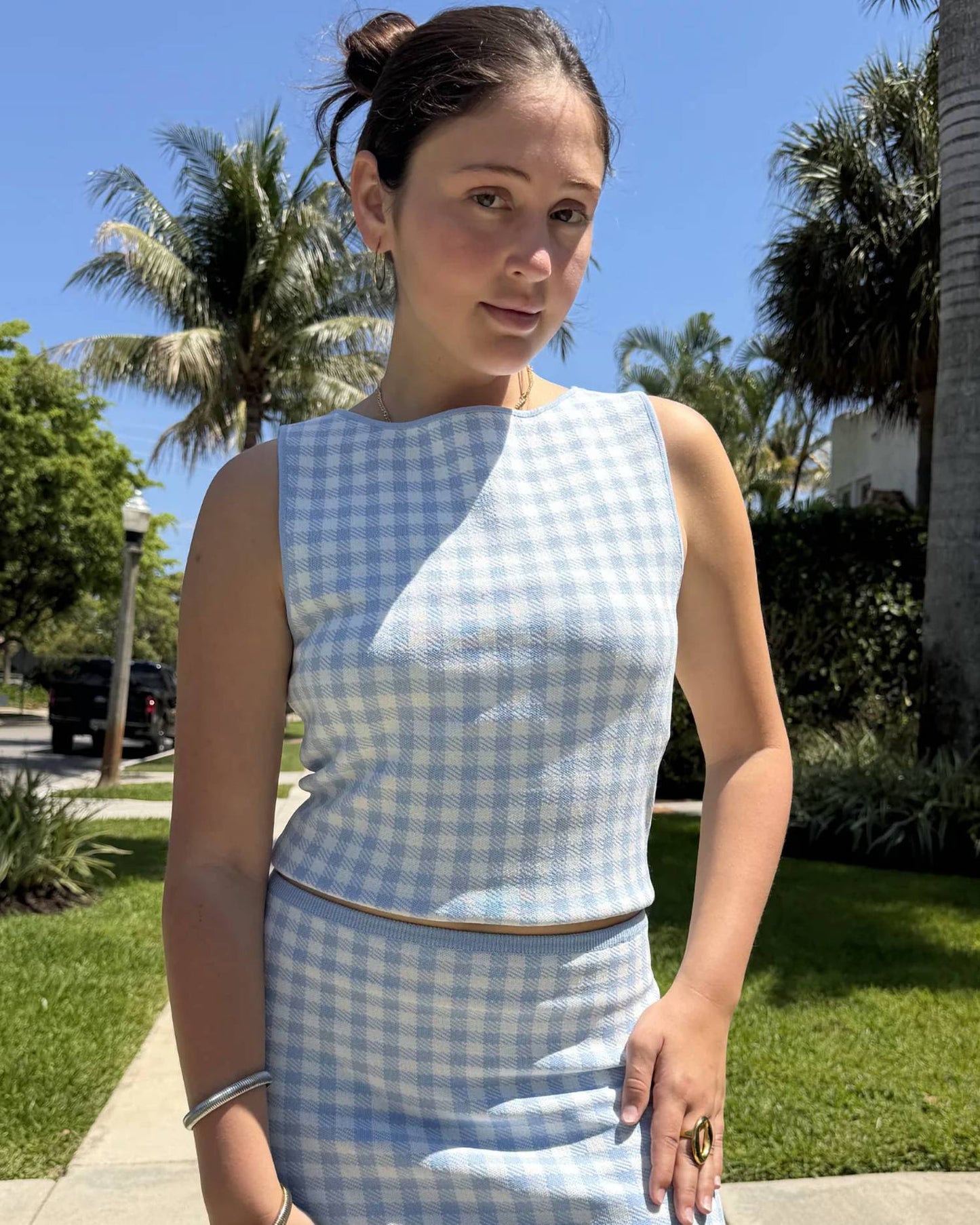 Gingham Sleeveless Shirt