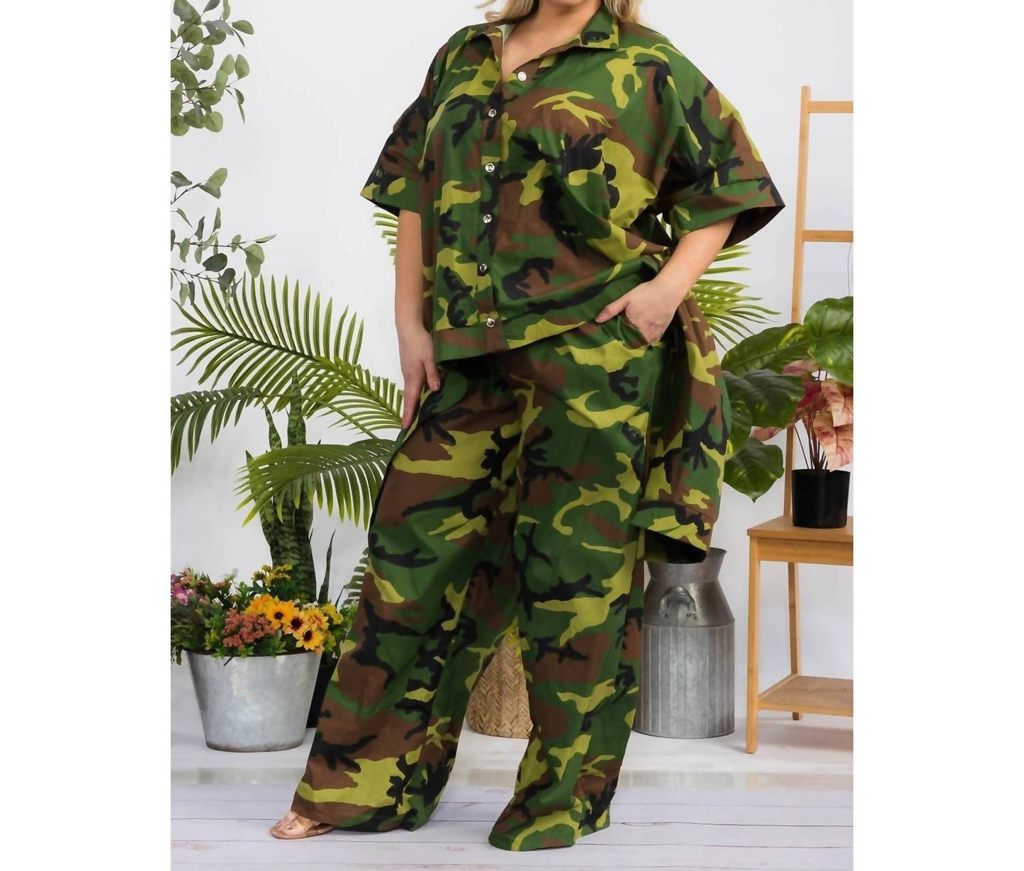 Hi Lo Hem Shirt And Pant Set - Plus