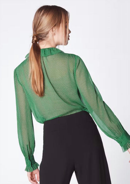 Eliza Spot Print Frill Collar Blouse