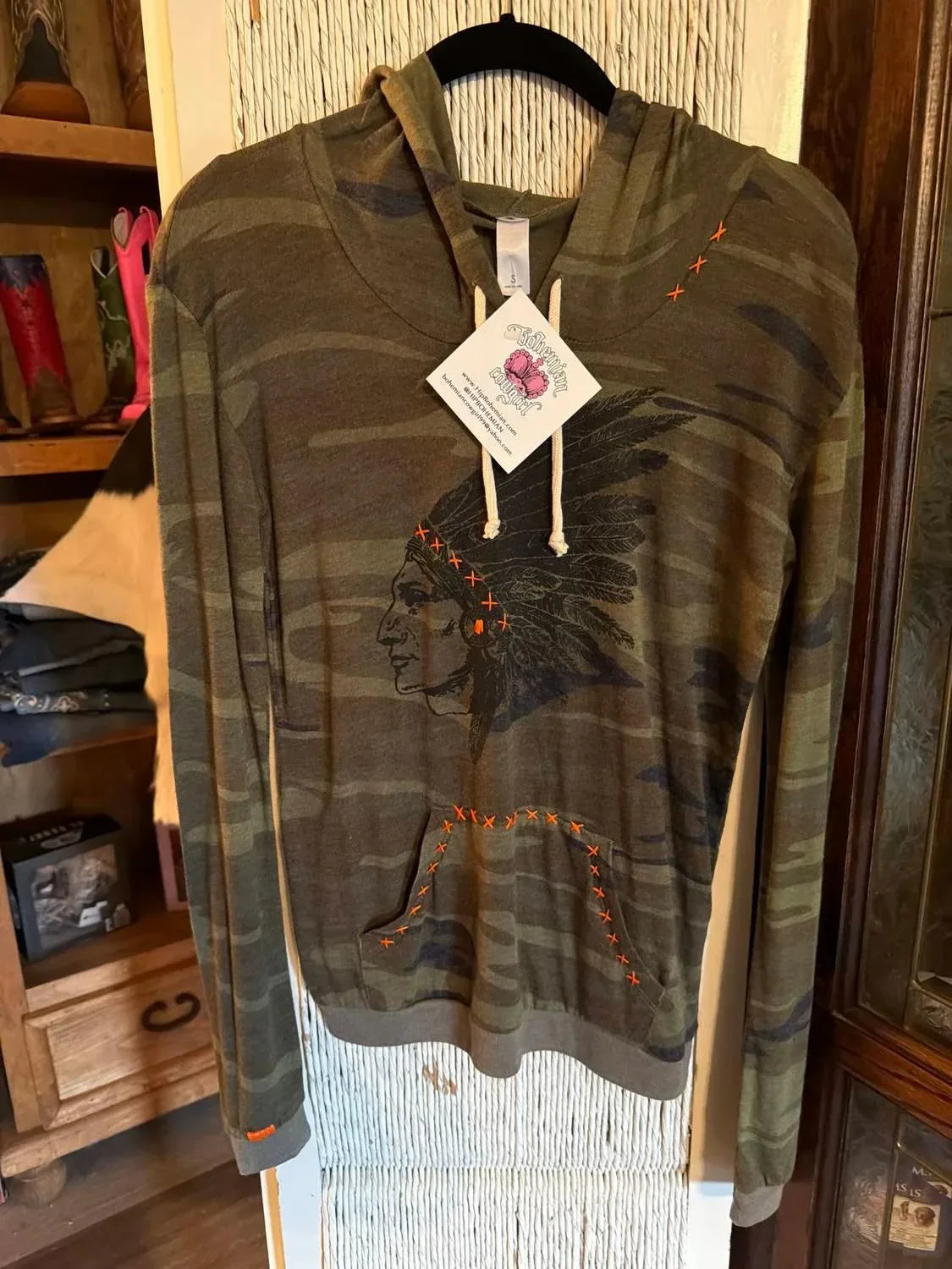 Bohemian Cowgirl - Women's Long Sleeve Hooded Top - Rack Hunt