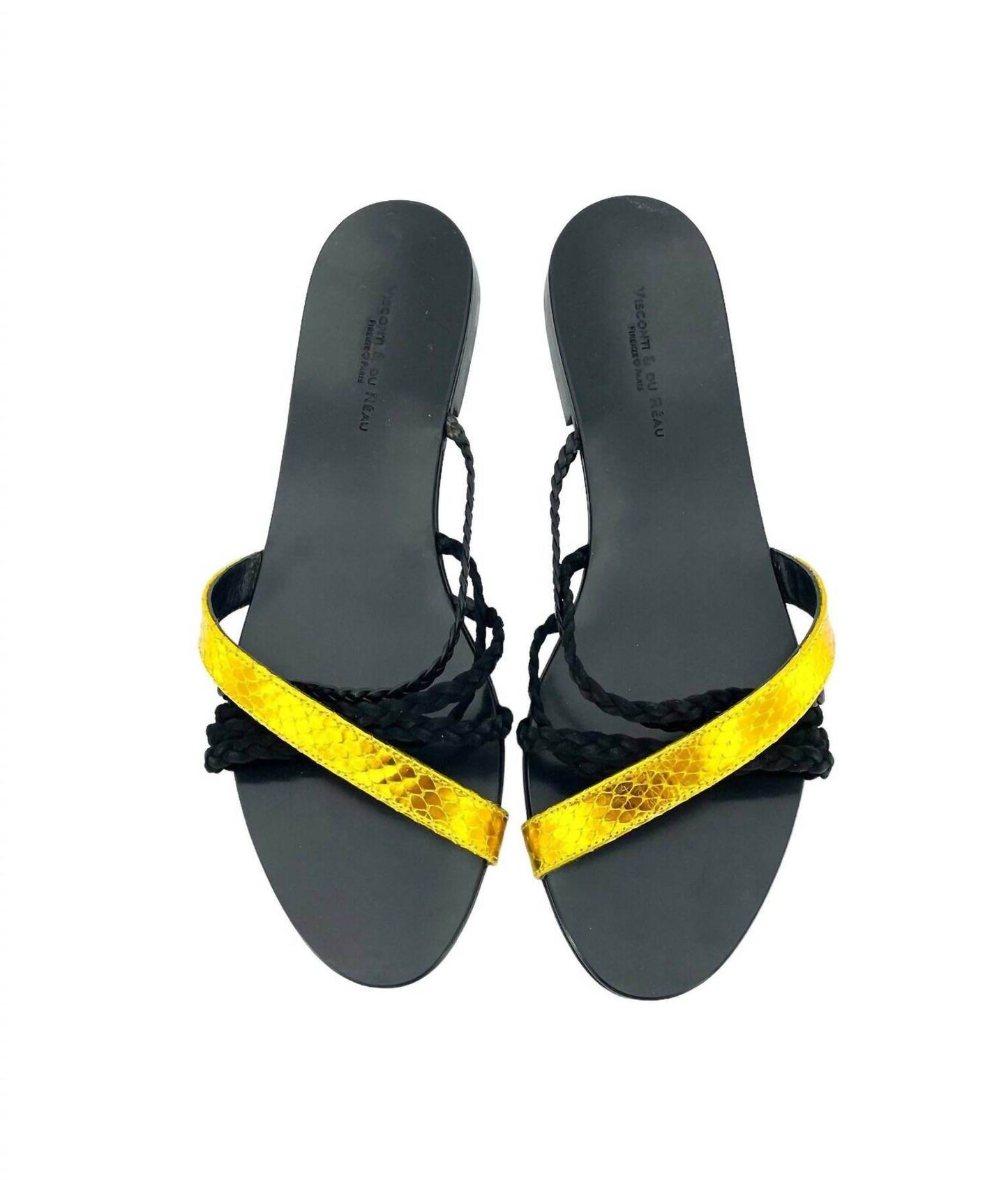 Visconti & du Réau - Women's Snake Metallic Strap Leather Flat Sandals - Rack Hunt -