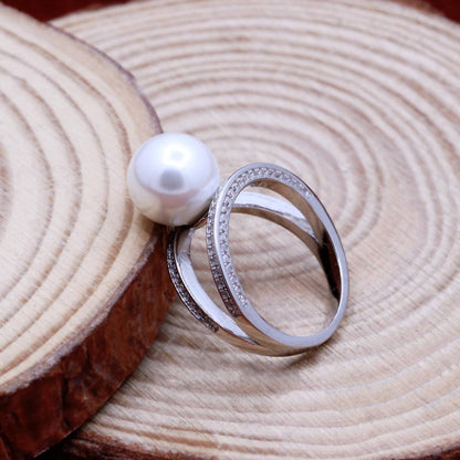Women's Cradled Pearl Crystals Ring
