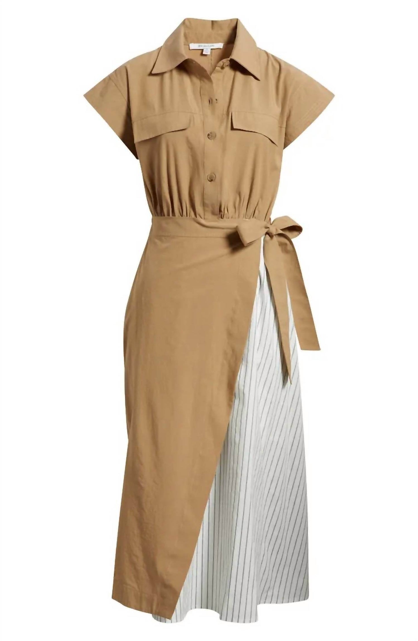 Zoe and Claire - Mixed Media Tie Waist Midi Shirtdress - Rack Hunt