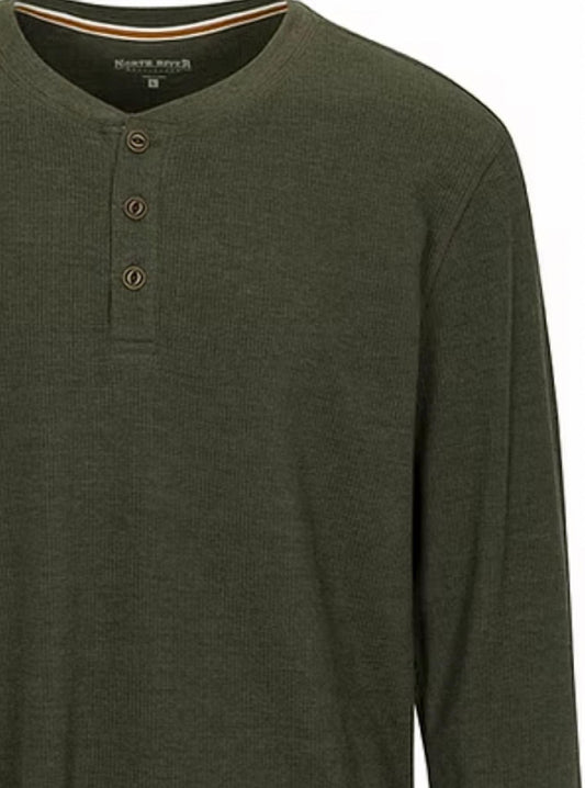 Men's Heather Waffle 3 Button Henley Top