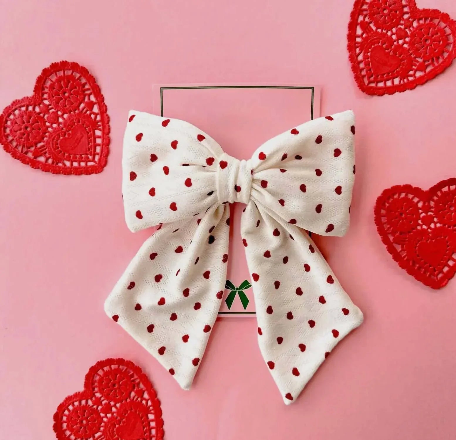 Bohemian Gemme - Women's Valentine Heart Pattern Hair Bow - Rack Hunt