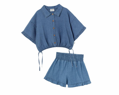 Girl's Twill Denim Shorts Set
