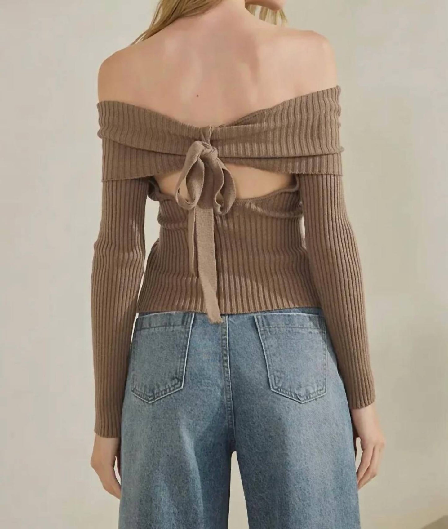 Off Shoulder Back Bow Sweater