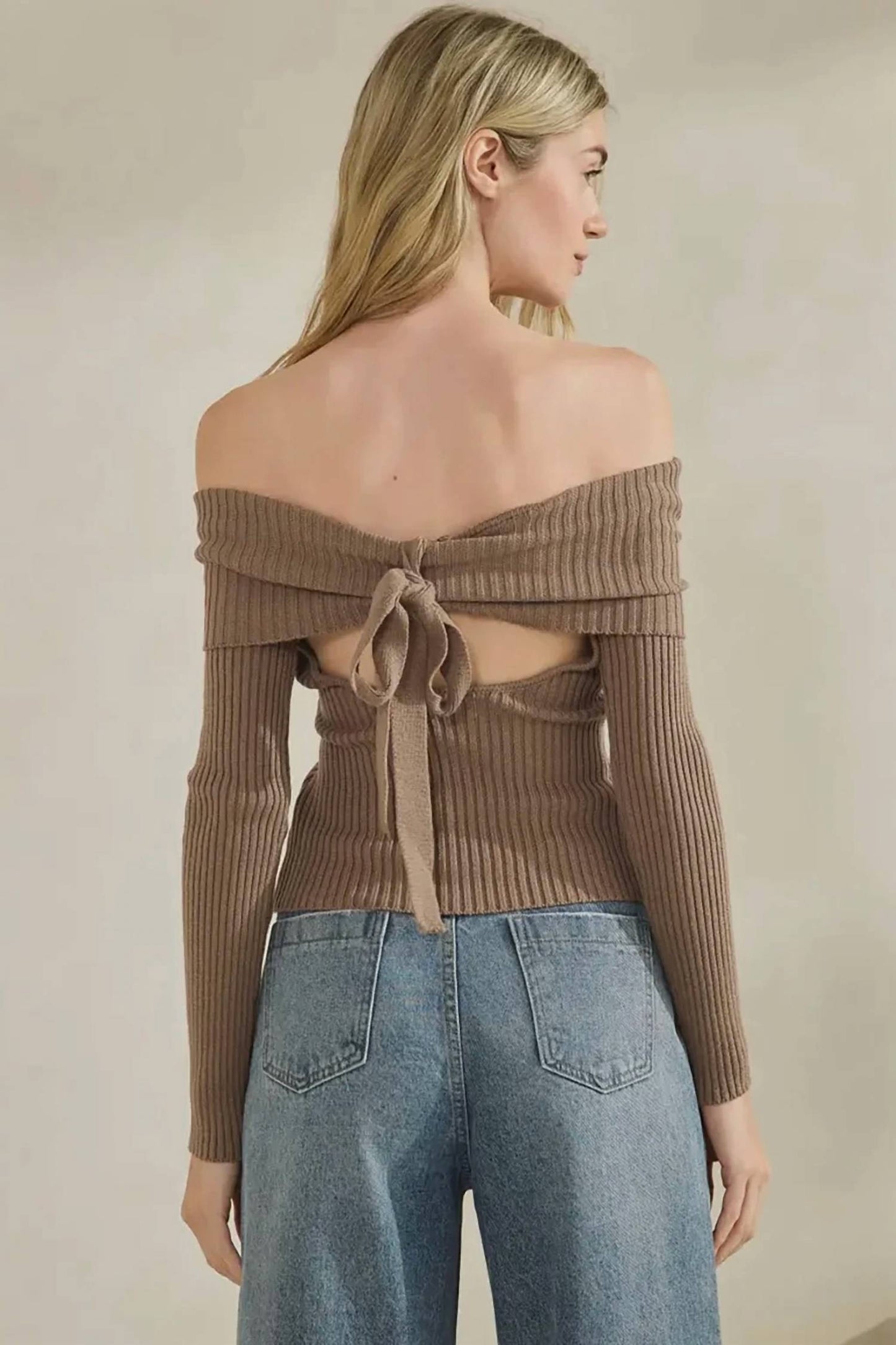 Off Shoulder Back Bow Sweater