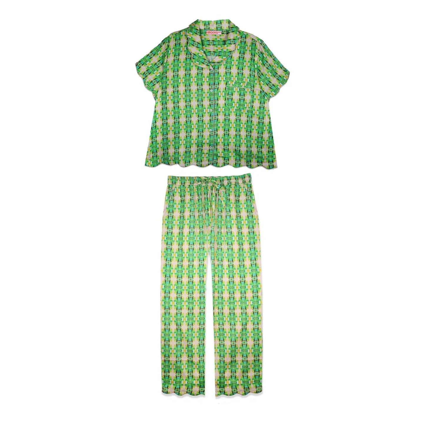 BROOKS AVENUE - Women's Scalloped Pajama Set Long Pant & Short Top - Rack Hunt