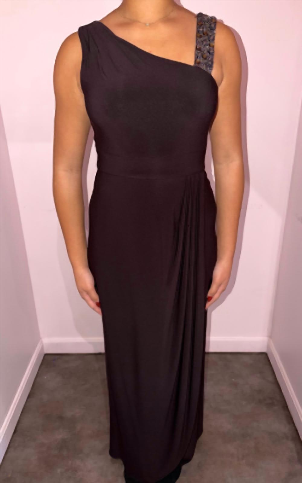 Beaded One Shoulder Jersey Gown