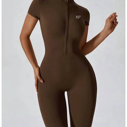 Rockstar Peach - Scuba Short Sleeve Zip Jumpsuit - Rack Hunt