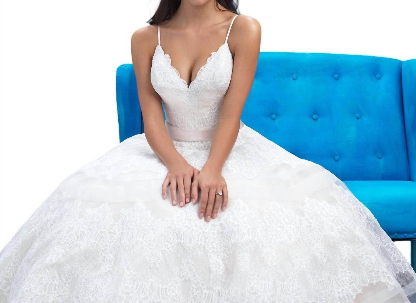 Allure Bridals - Lace Ballgown with Sheer Chiffon Stripes - Rack Hunt