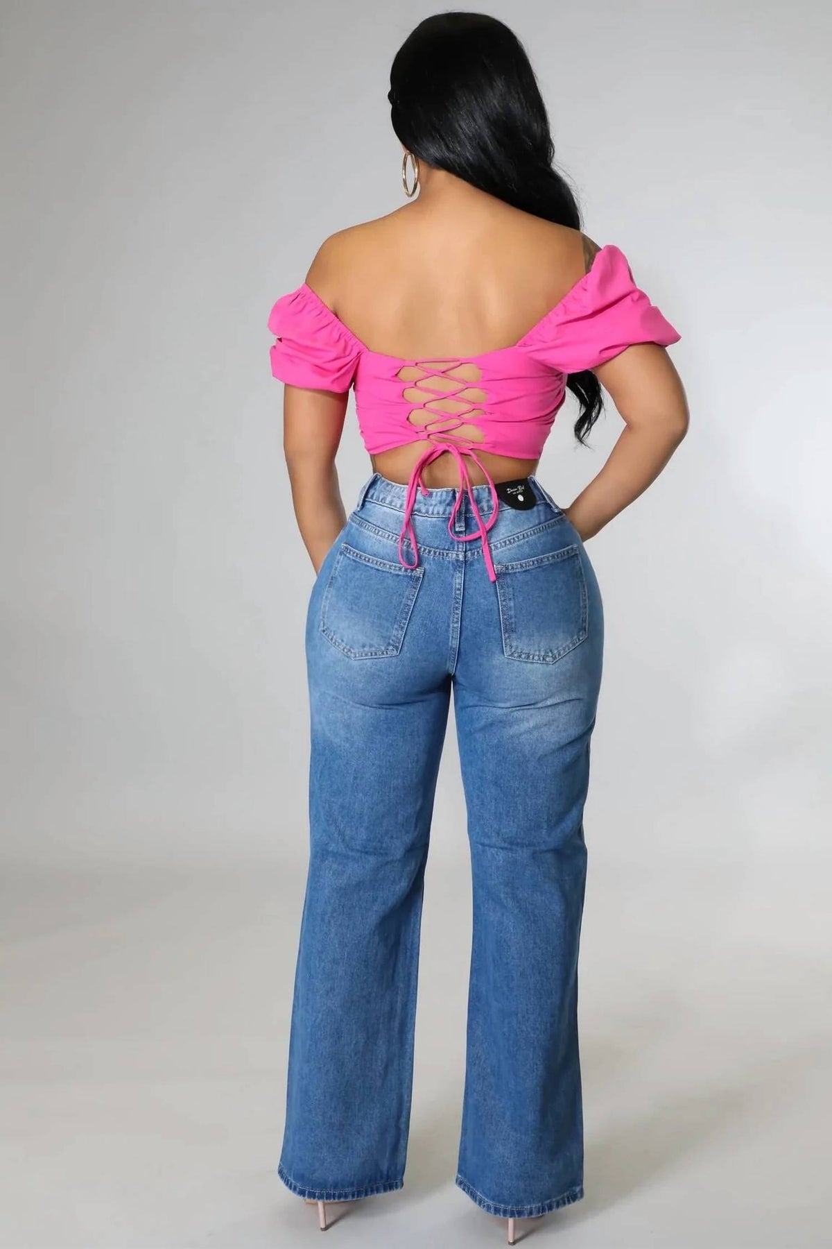 Offset Wide Leg Distressed Jeans
