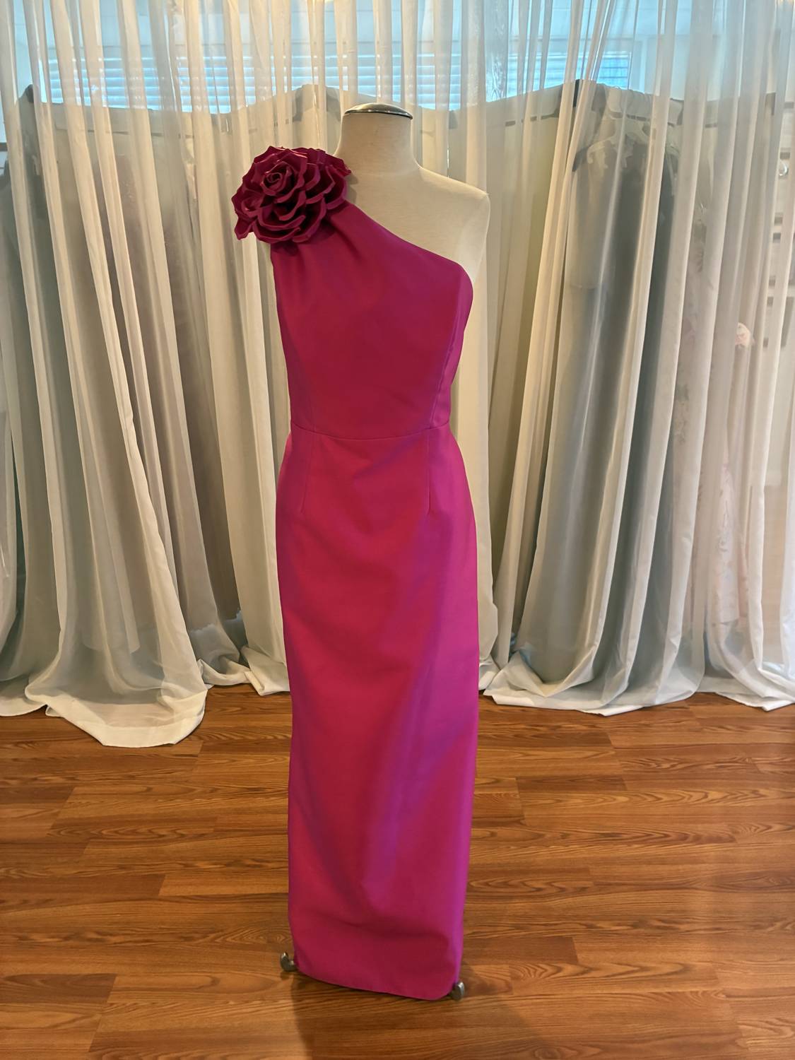 Alfred Sung Flower One-Shoulder Column Gown