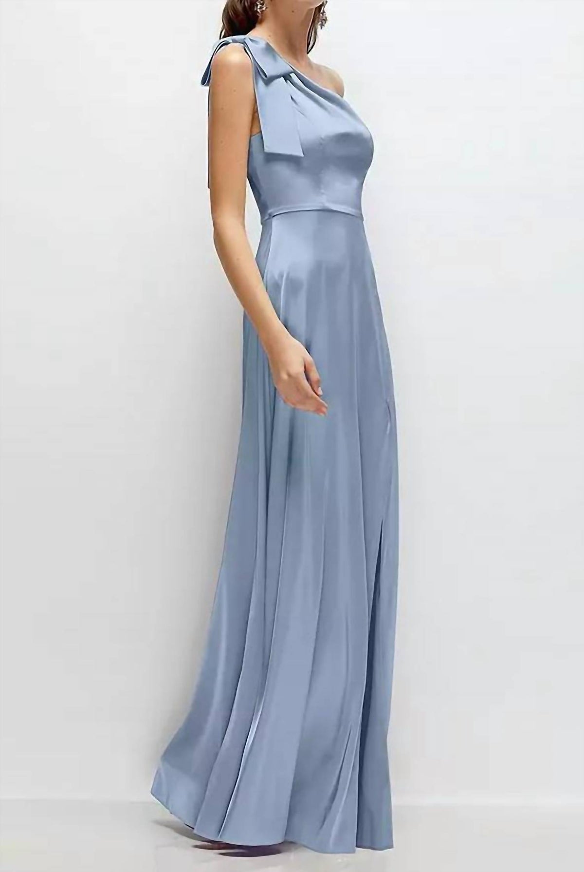 Bow One-Shoulder Fluid Satin Maxi Dress
