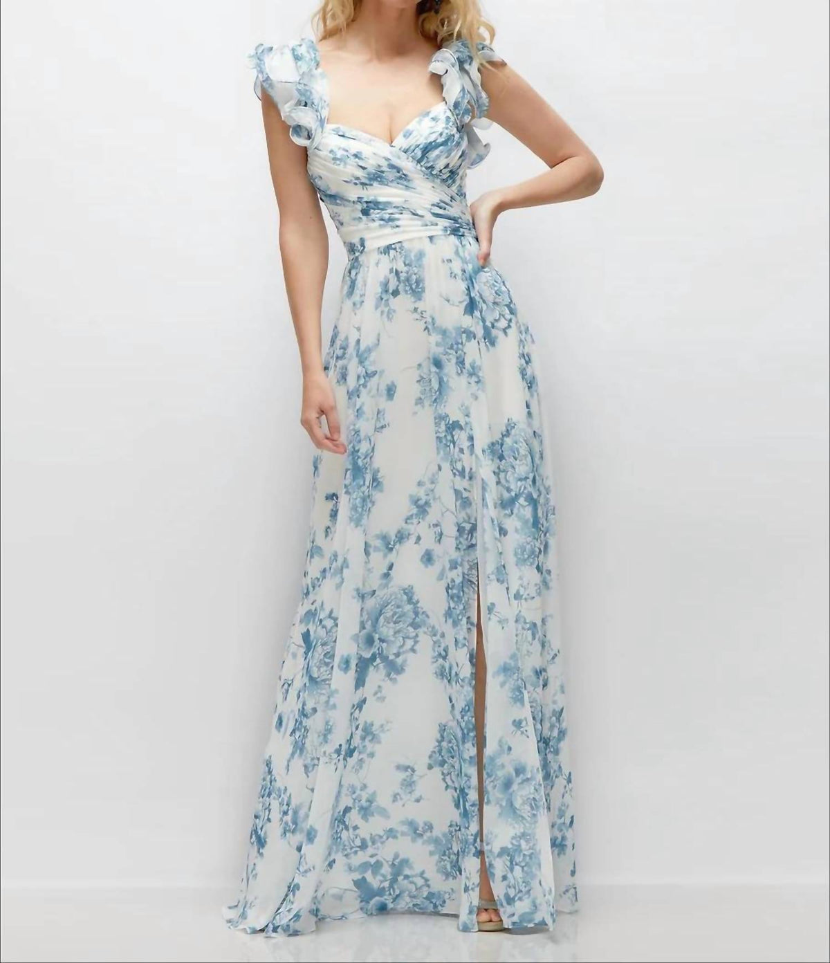 Dramatic Ruffle Edge Strap Chiffon Maxi Dress