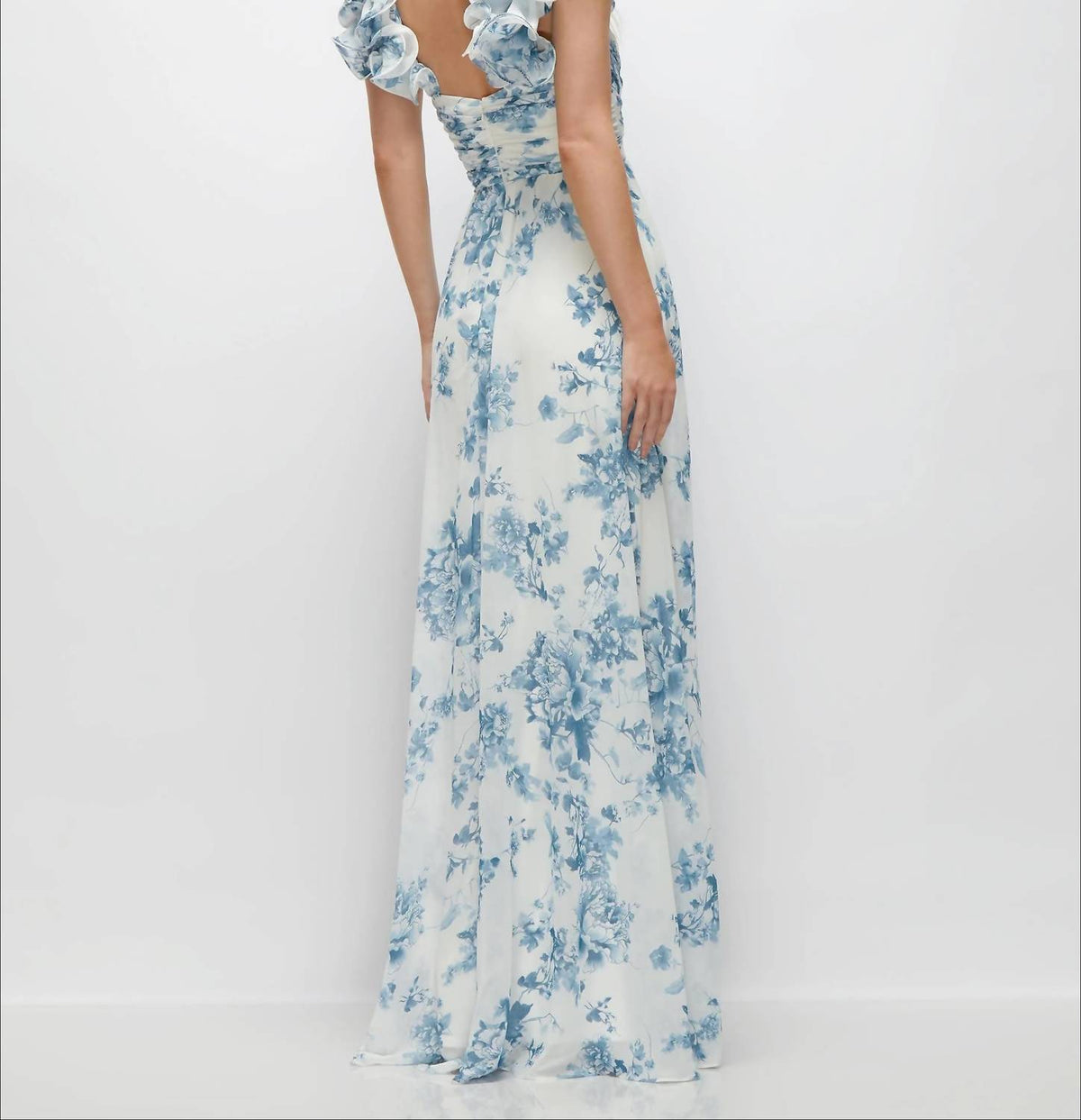 Dramatic Ruffle Edge Strap Chiffon Maxi Dress
