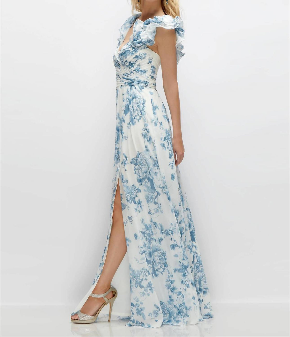Dramatic Ruffle Edge Strap Chiffon Maxi Dress