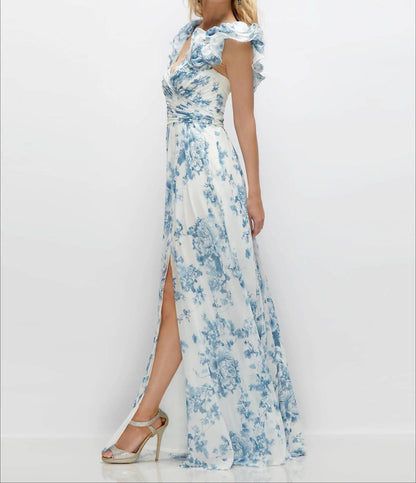 Dramatic Ruffle Edge Strap Chiffon Maxi Dress