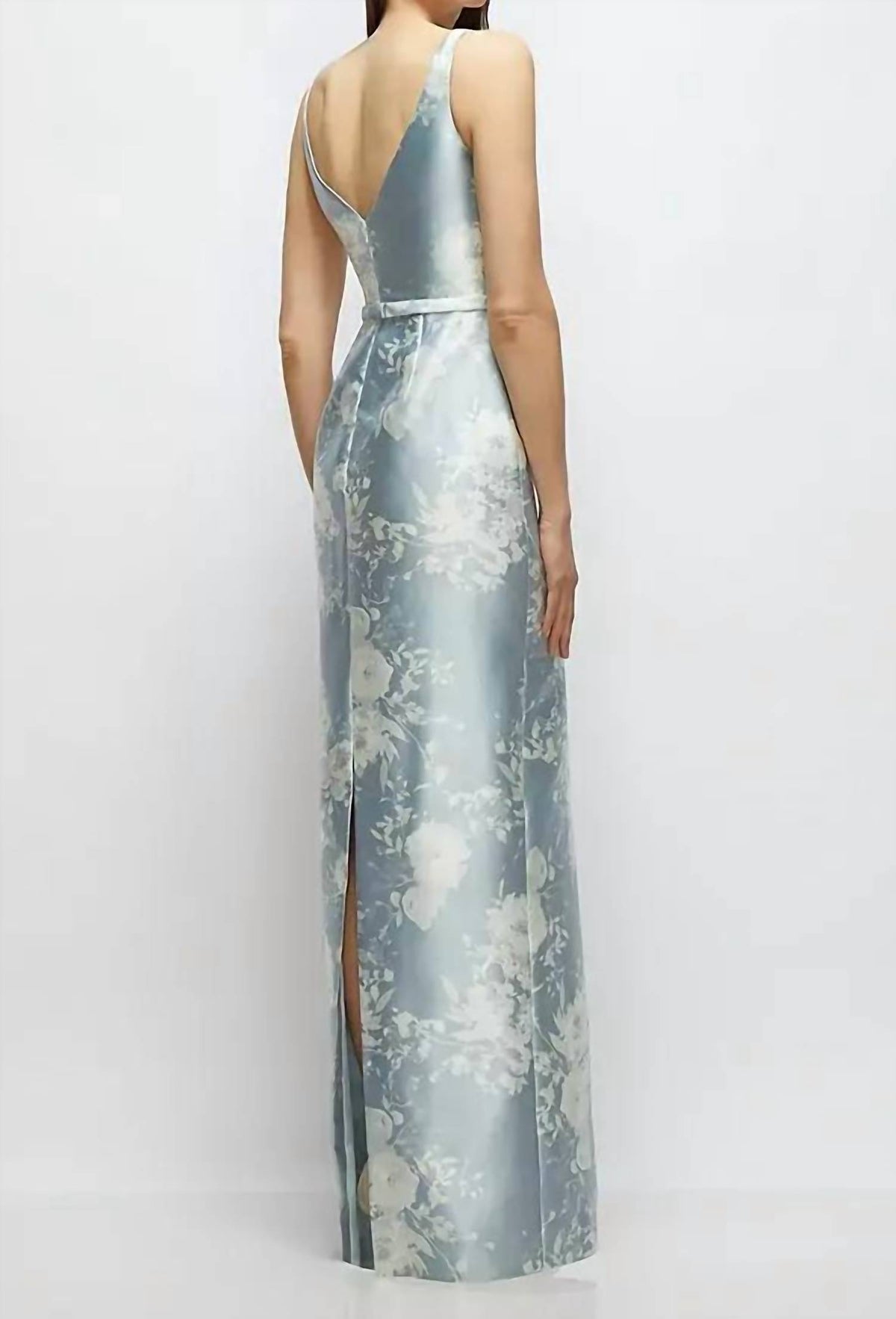 Floral Bateau Neck Satin Column Dress