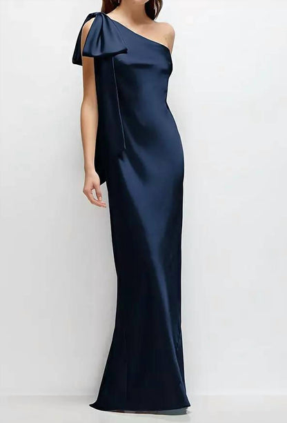 One-Shoulder Bias-Cut Satin Maxi Dress