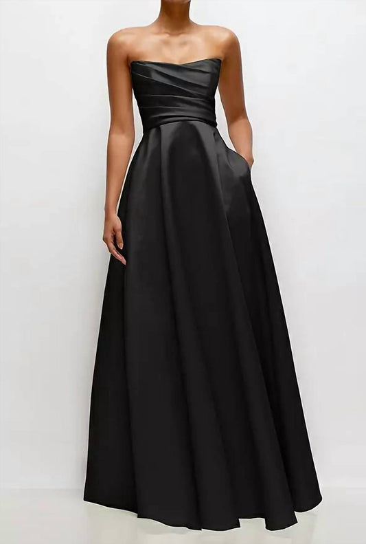 Strapless Draped Cat-Eye Satin Maxi Dress