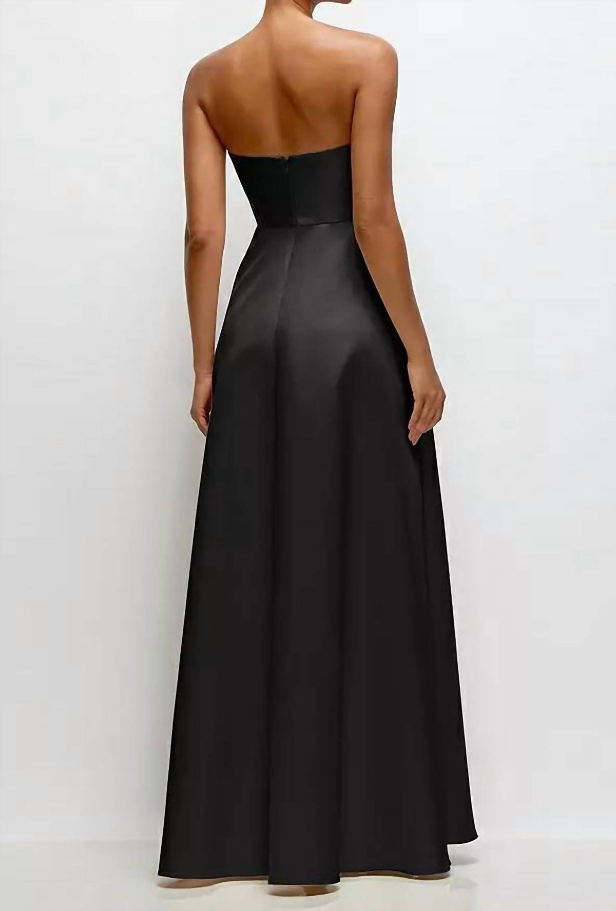 Strapless Draped Cat-Eye Satin Maxi Dress