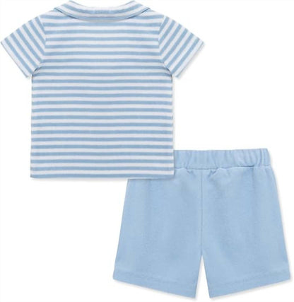 Boy's Stripe Terry Polo & Shorts Set