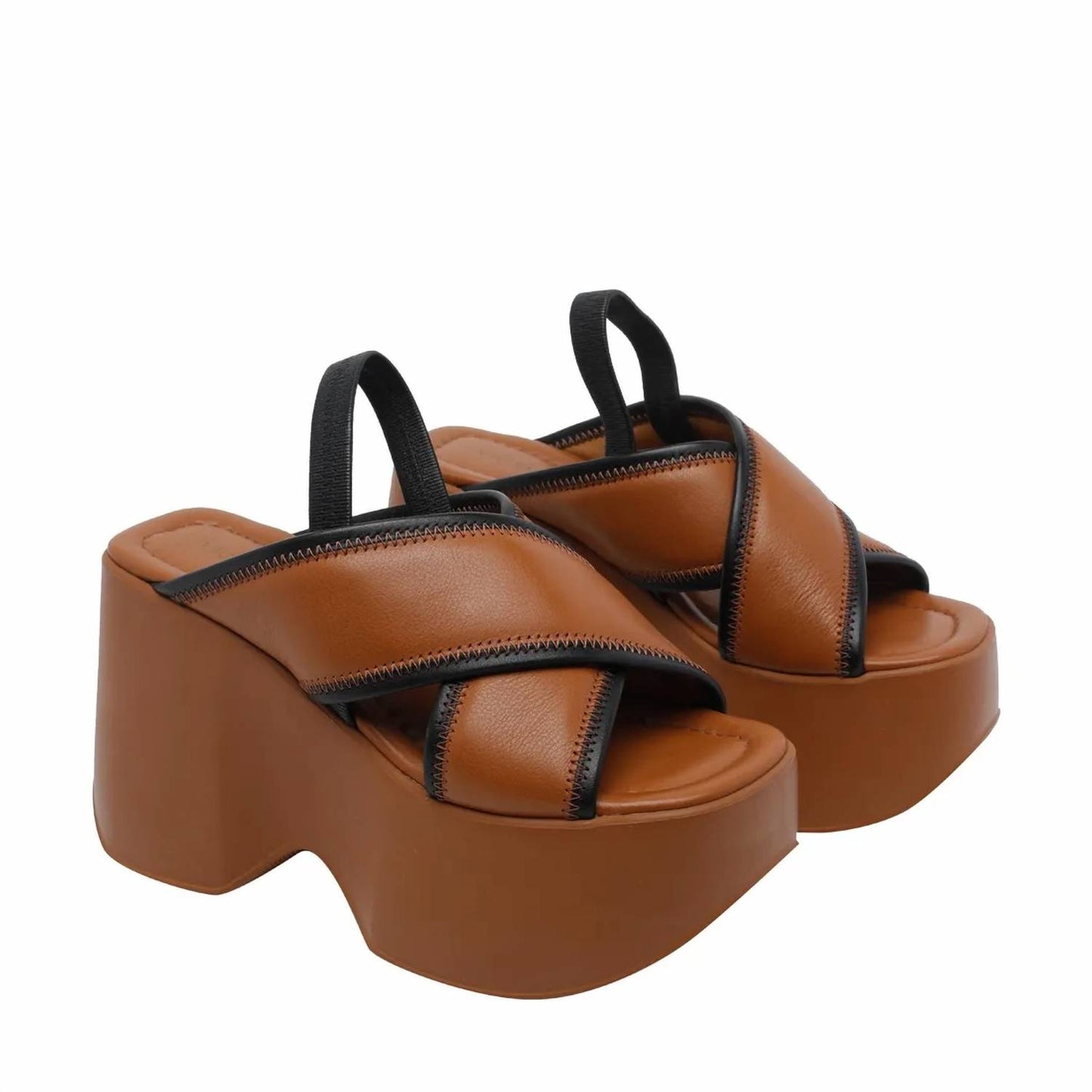 Women's Cognac Criss Cross Platform Sandal