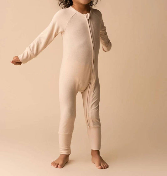 Girls Solid Ribbed Zipper Romper