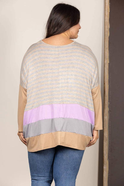Stripe Color Block Contrast Oversize Plus Size Top