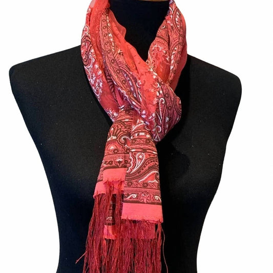 Women's Paisley Silver Glitter Fringed Sheer Lightweight Fashion Scarf