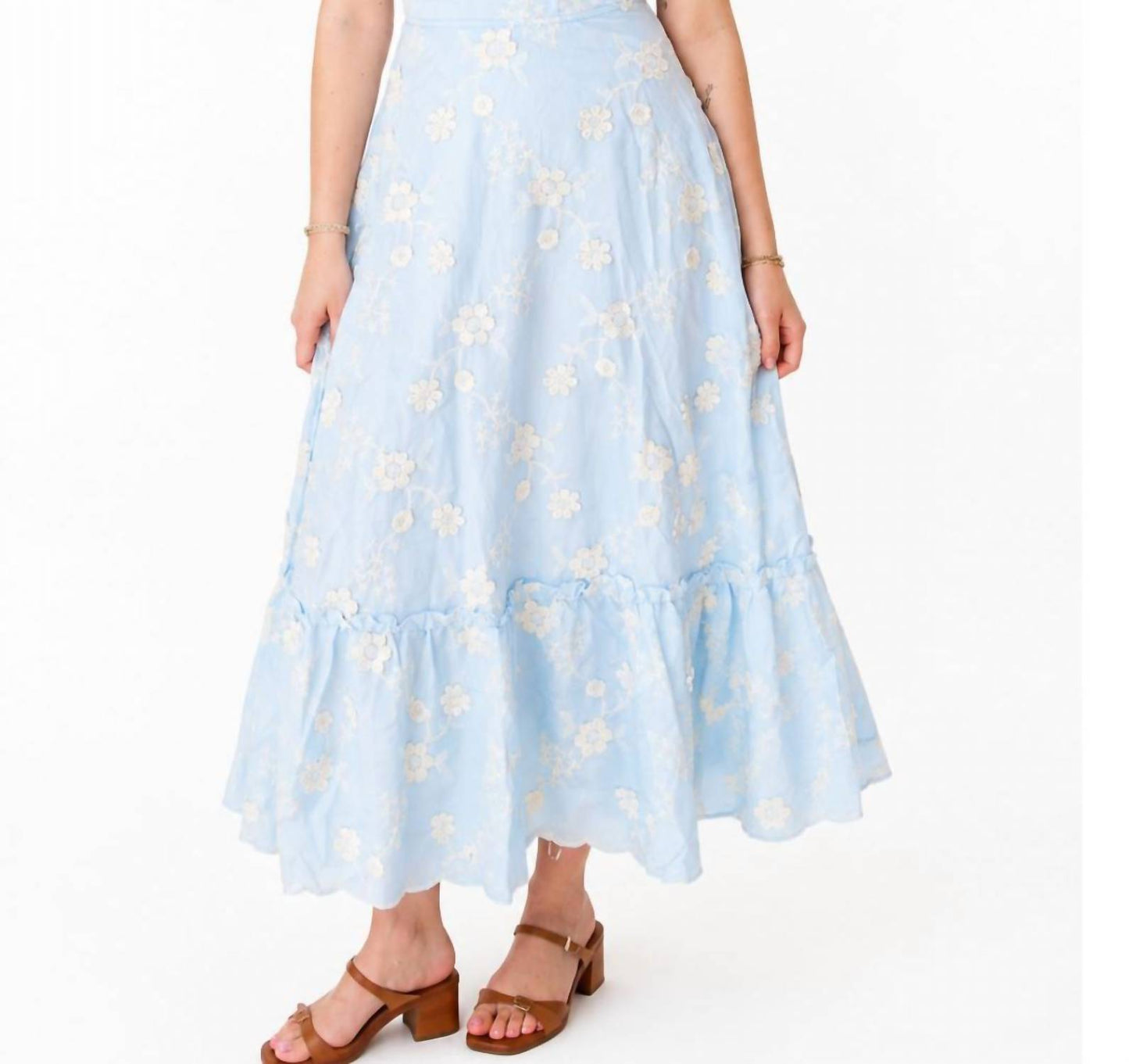 EMBROIDERY LACE UP BACK BUSTIER MIDI DRESS
