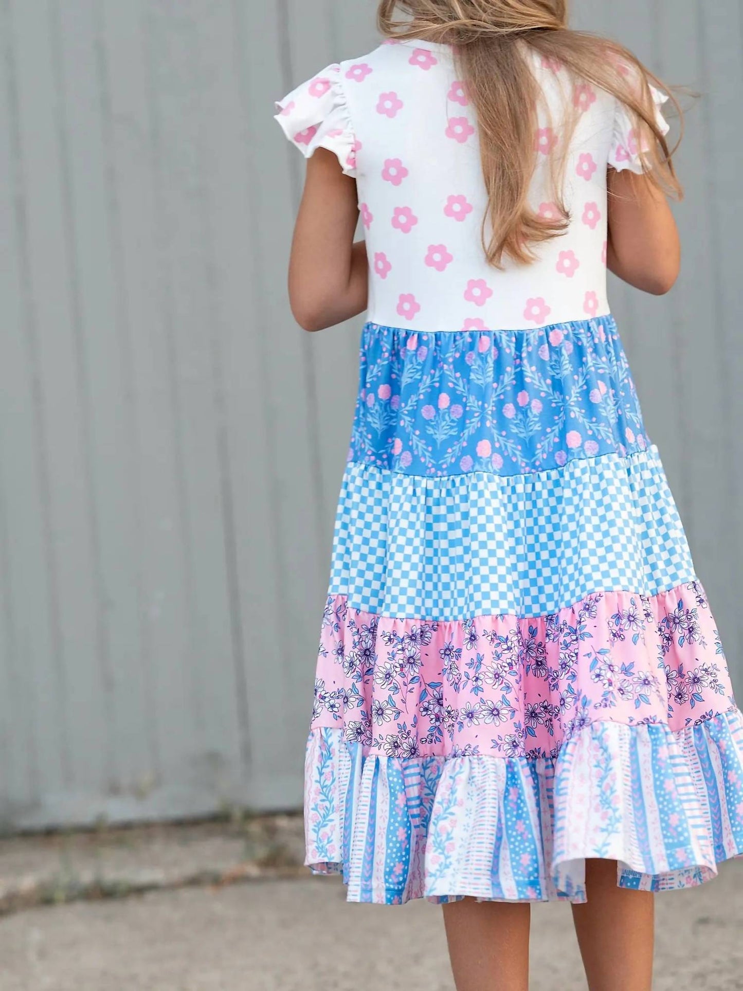 Floral Check Tiered Spring Dress