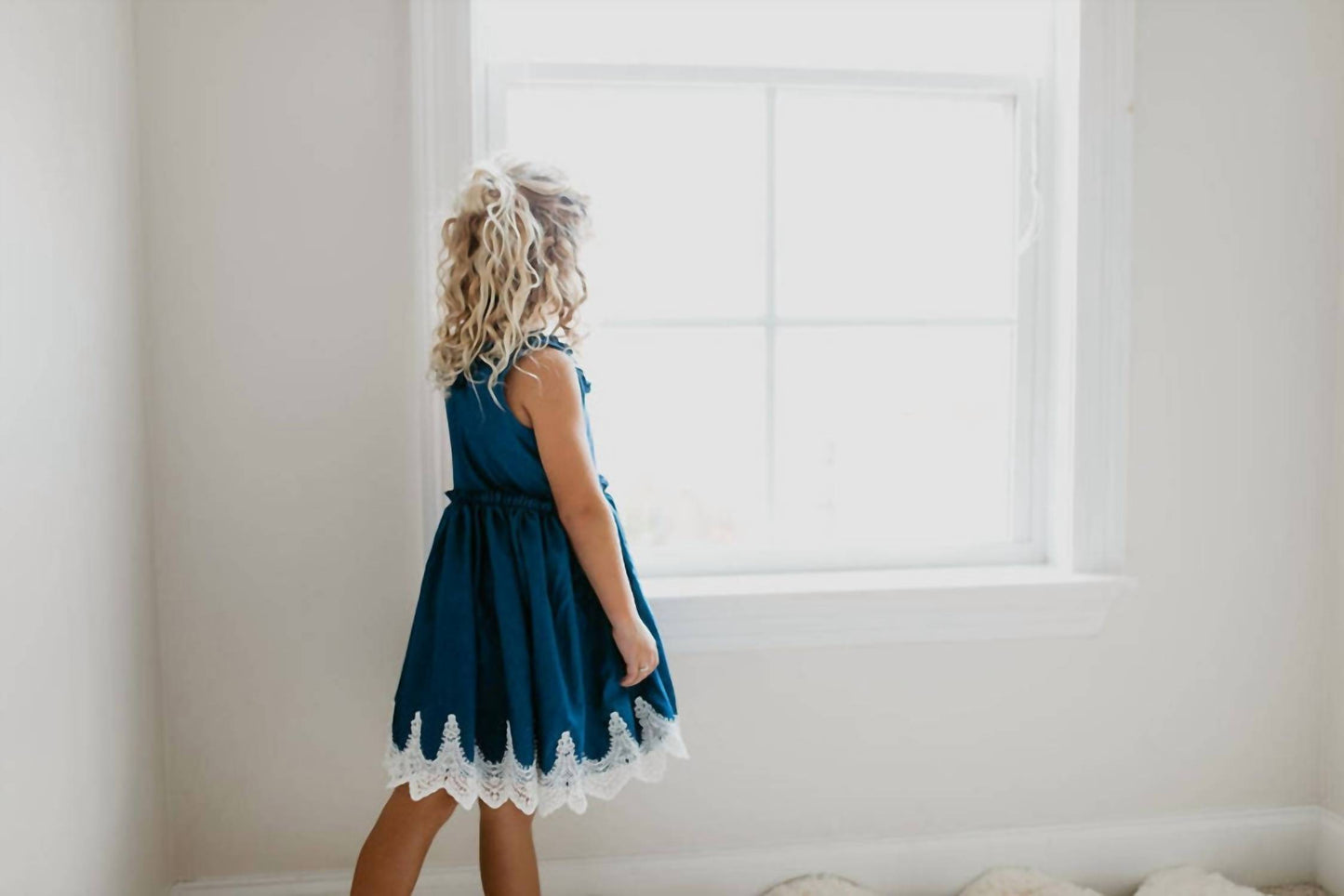 Girls Denim Lace Trim Dress