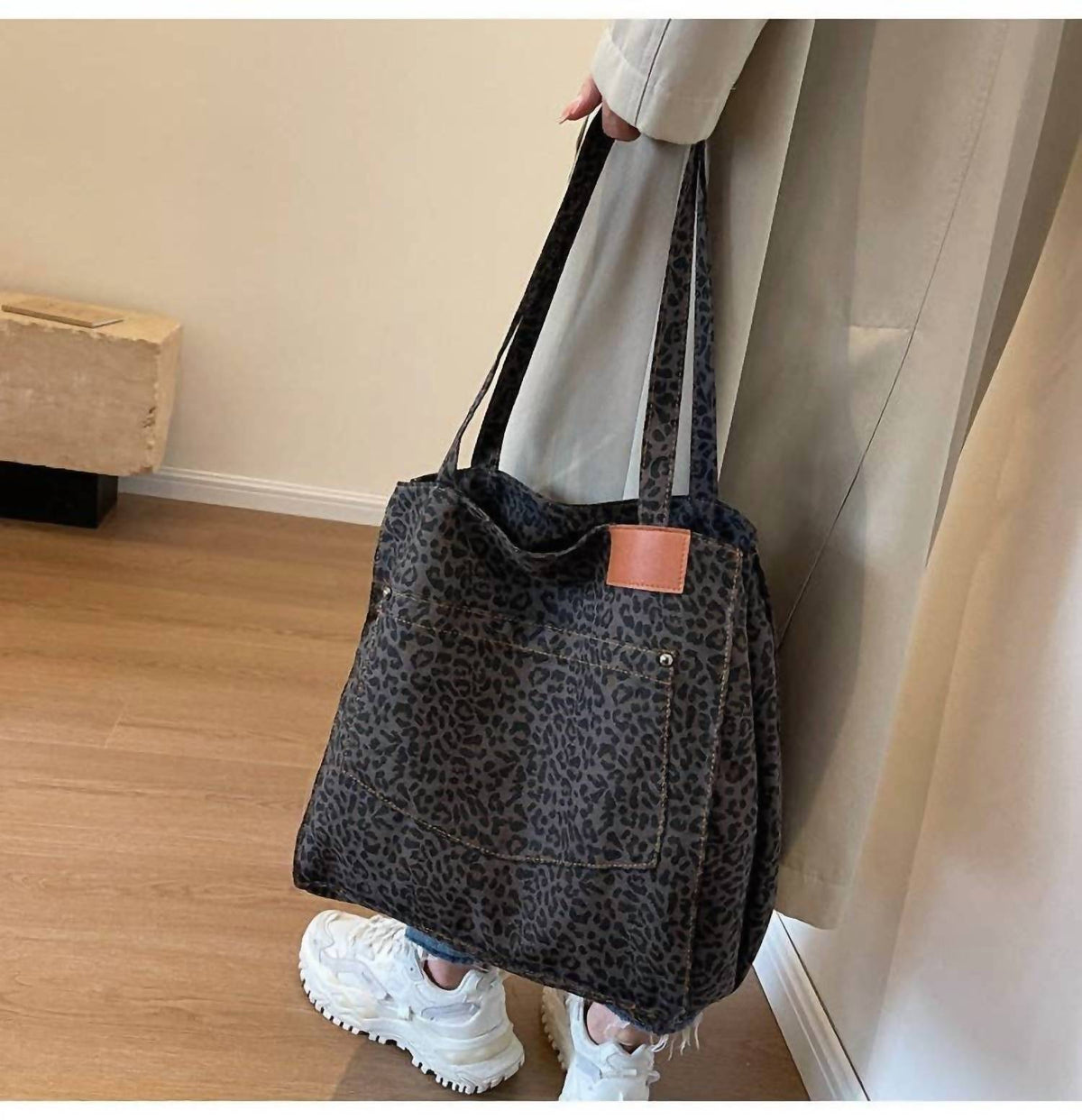Leopard Print Slouchy Shoulder Tote Bag