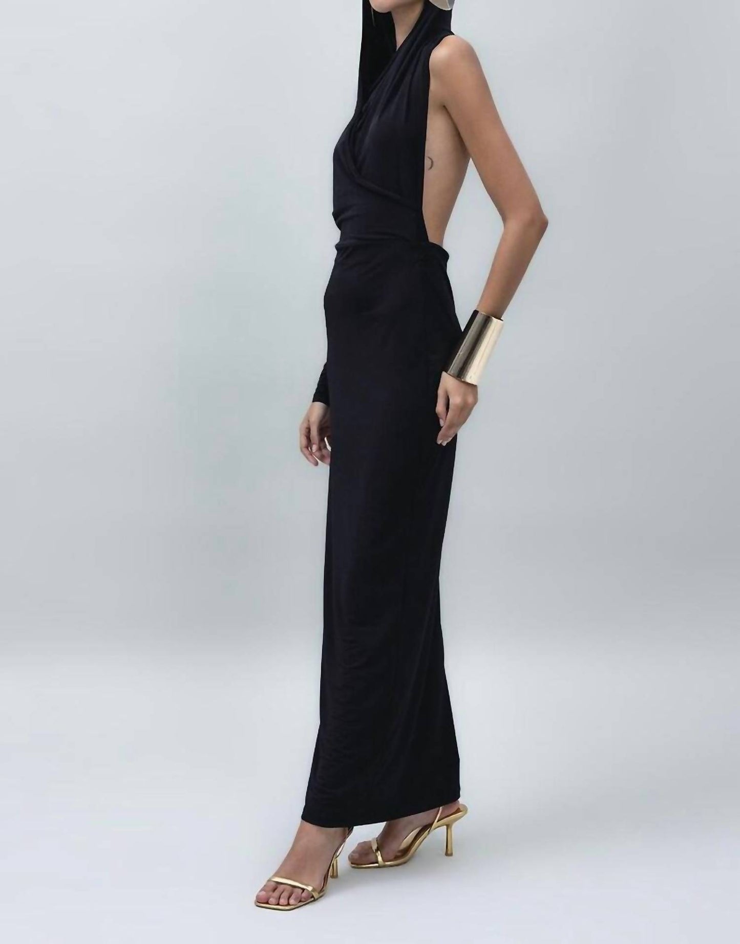 Hooded One Sleeve Open Back Maxi Dress