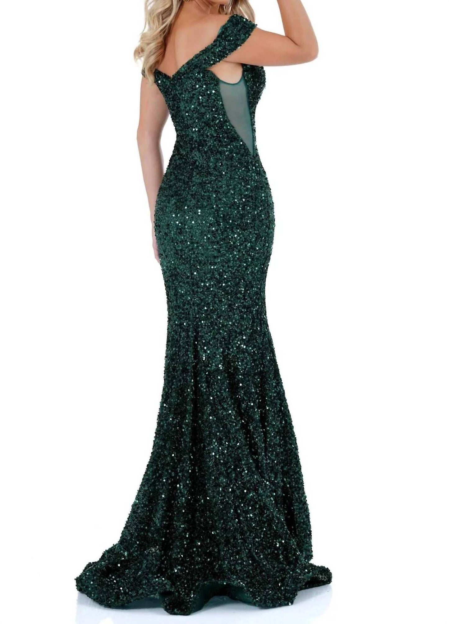 Fully Sequined Off-shoulder Fitted Mermaid Gown