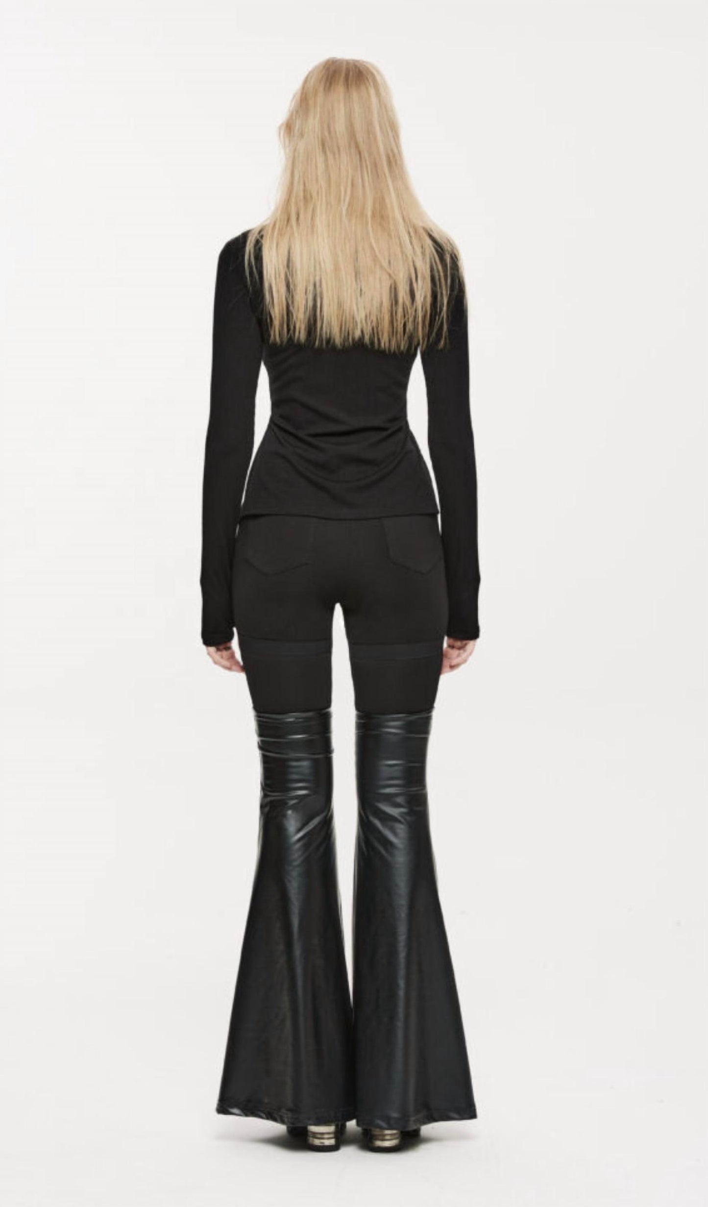 Punk Leggings With Detachable Pu Leather Leg Gaiters