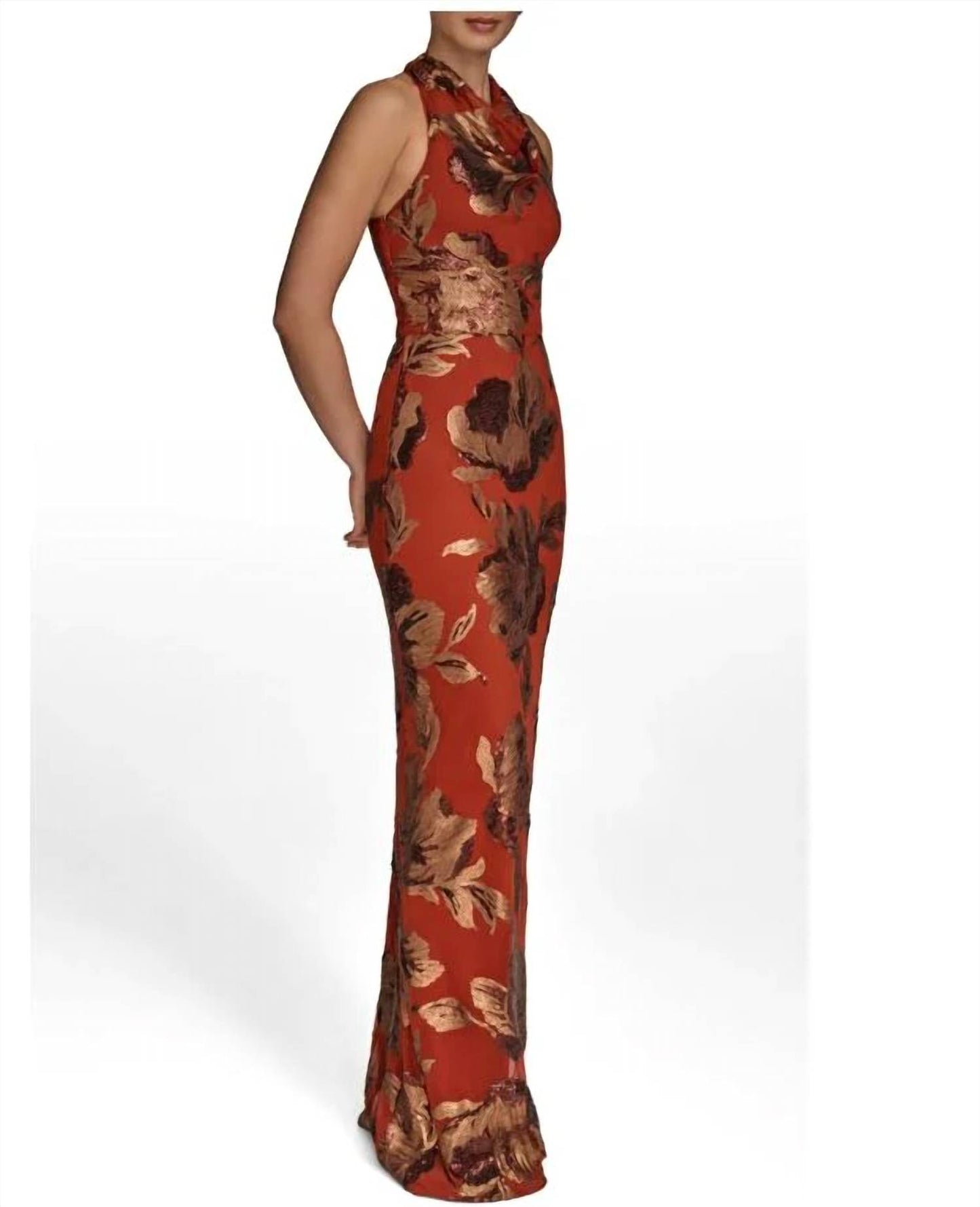 Floral Sequin Embellished Halter Maxi Gown