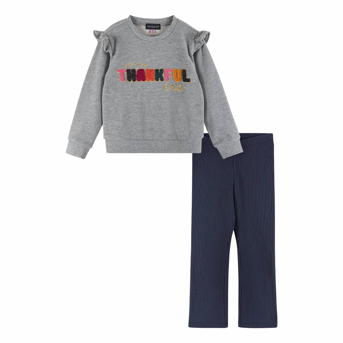 Kid's Thankful Ruffle Crewneck Sweater And Leggings Set