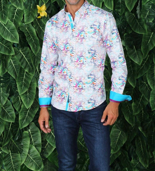 Retro Digital Button Down Shirt With Trim