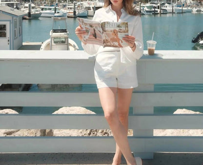 Dipped Shop Women's Color Block Button Down Two-Piece Blouse & Shorts in White - view 3