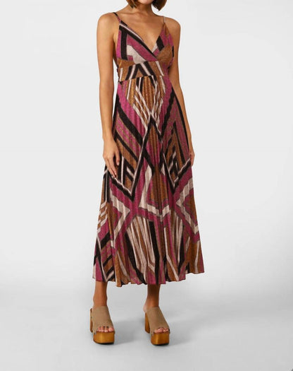 Studio Long Pleated Geometric Design Dress